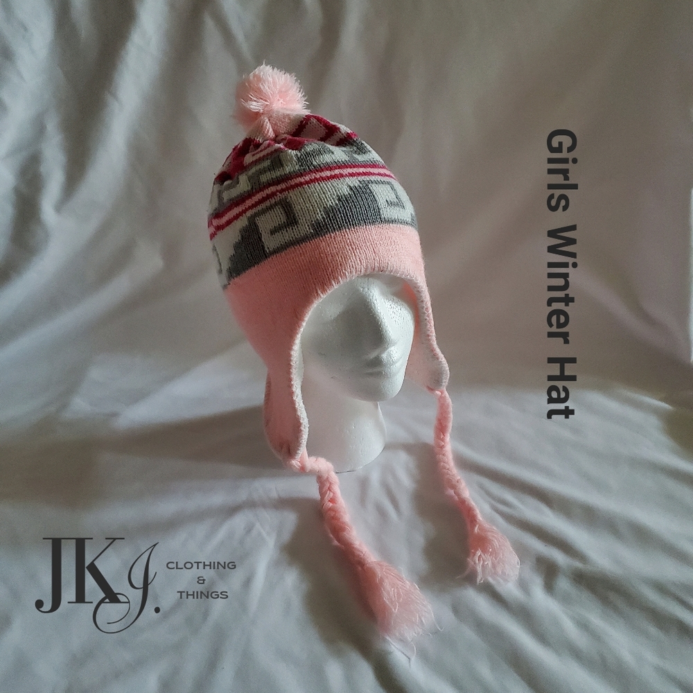 Girls  Winter Hat with Pompoms And Earflap Pink